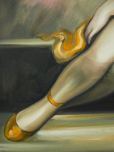 Girl in Golden Dress Ballerina Oil Painting