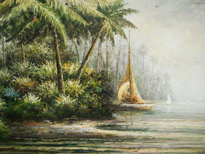Sails on a Tropical Shore Oil Painting