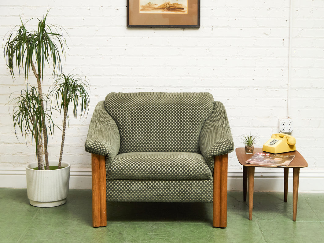 Danish Modern Checker Olive Club Chair