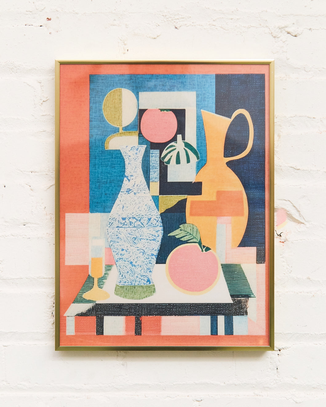 Geometric Still Life with Vases and Fruit
