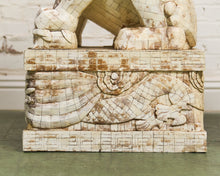 Load image into Gallery viewer, Pair of Monumental Carved Ox Bone Guardian Lions on Plinths
