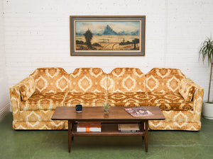 1970s Sculpted Triple Back Velvet Damask Sofa