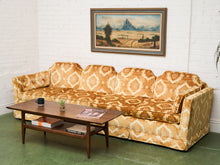 Load image into Gallery viewer, 1970s Sculpted Triple Back Velvet Damask Sofa
