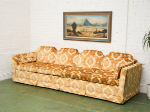 1970s Sculpted Triple Back Velvet Damask Sofa
