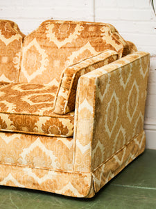 1970s Sculpted Triple Back Velvet Damask Sofa