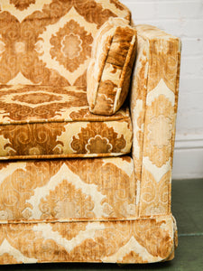 1970s Sculpted Triple Back Velvet Damask Sofa