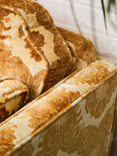 Load image into Gallery viewer, 1970s Sculpted Triple Back Velvet Damask Sofa
