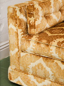 1970s Sculpted Triple Back Velvet Damask Sofa