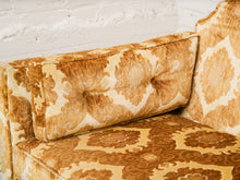 Load image into Gallery viewer, 1970s Sculpted Triple Back Velvet Damask Sofa
