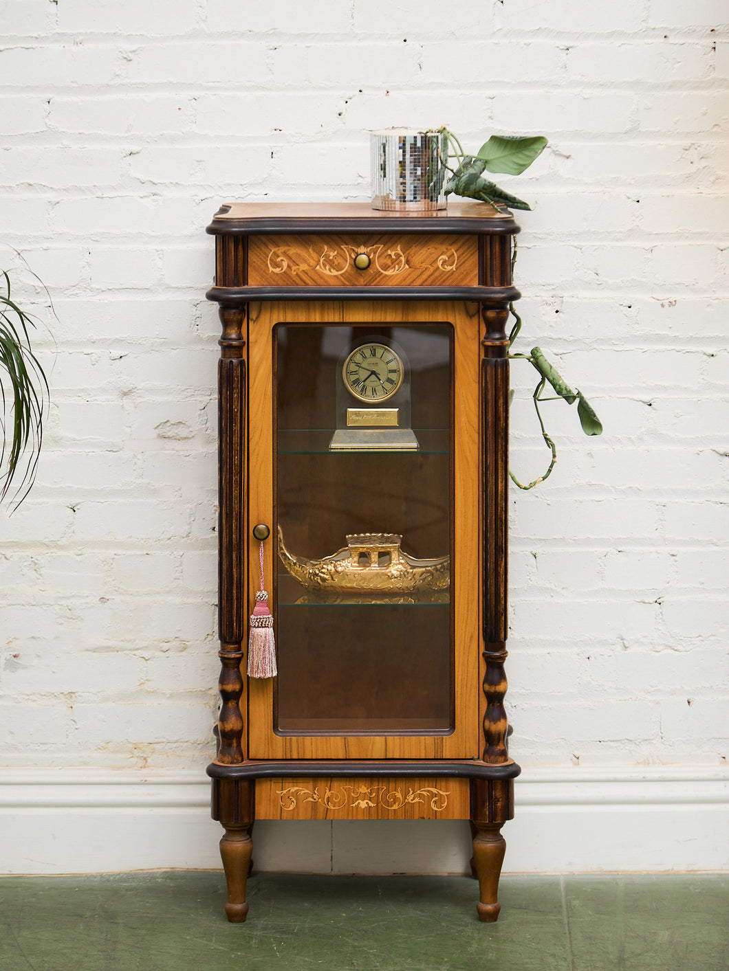 Rare Antique Walnut Intarsia Showcase