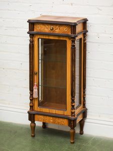 Rare Antique Walnut Intarsia Showcase