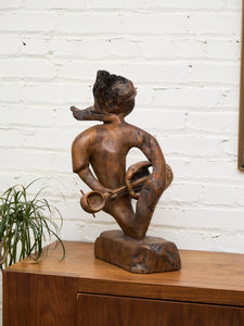 Wood Abstract Carved Musician Sculpture