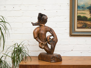 Wood Abstract Carved Musician Sculpture