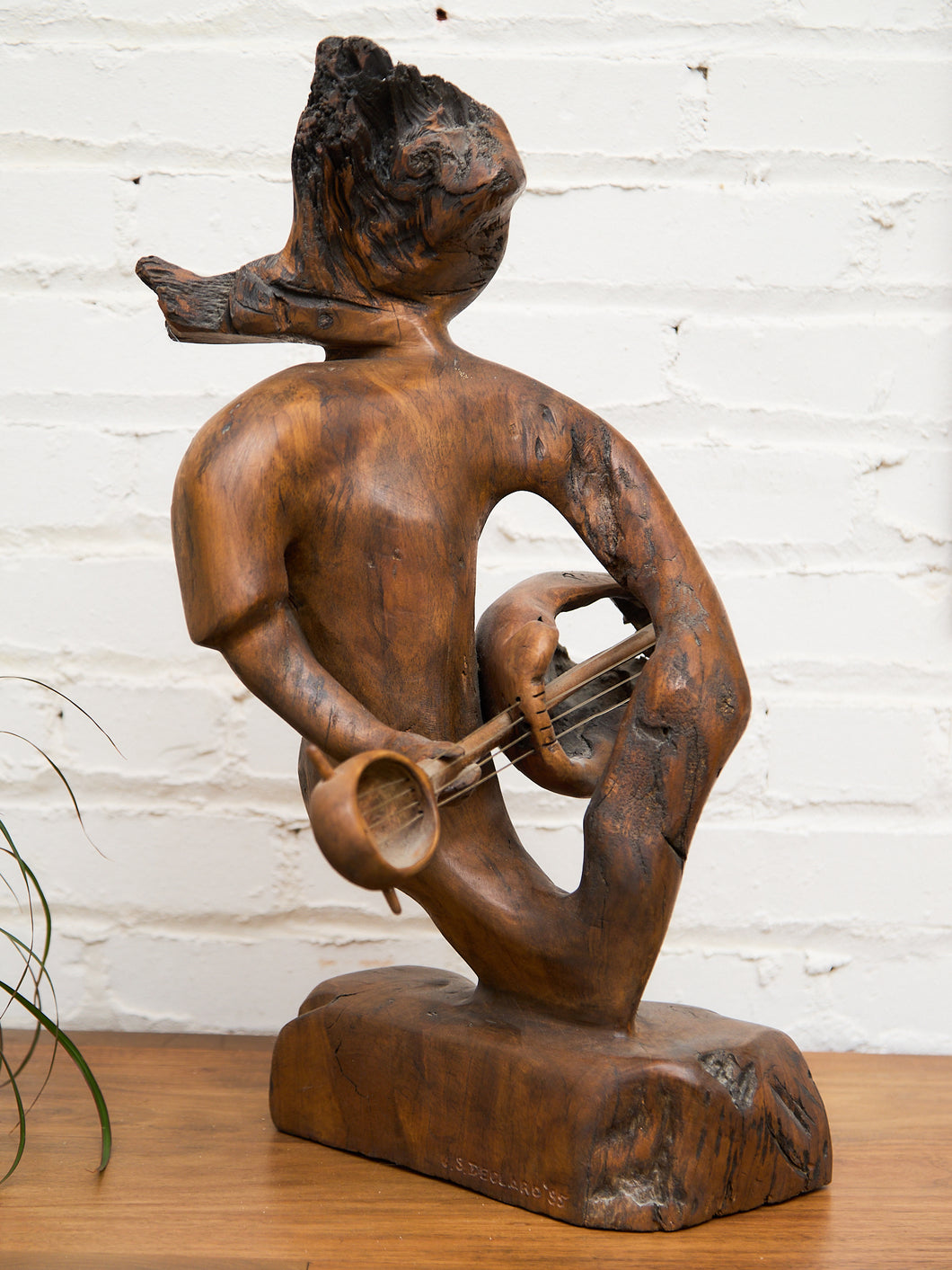 Wood Abstract Carved Musician Sculpture
