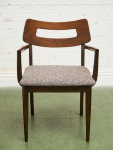 Mid Century Broyhill Walnut and Vinyl Seat Upholstered Chairs