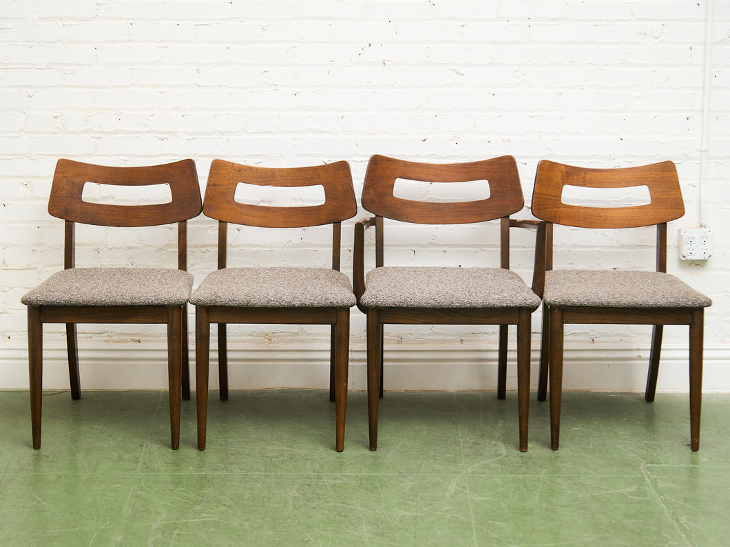 Mid Century Broyhill Walnut and Vinyl Seat Upholstered Chairs