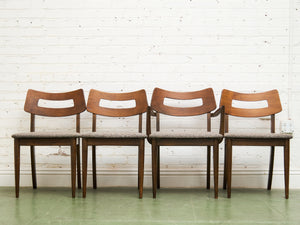 Mid Century Broyhill Walnut and Vinyl Seat Upholstered Chairs