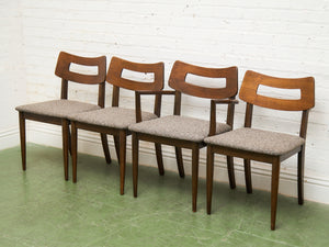 Mid Century Broyhill Walnut and Vinyl Seat Upholstered Chairs