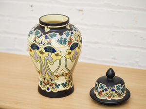 Beautiful Large Delft Royal Goedewaagen Iris Lidded Jar