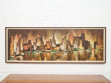 Load image into Gallery viewer, Huge Maio Mid Century Modern New York City Skyline by Turner Wall Art 1970s Retro Vintage Abstract Cityscape Artwork
