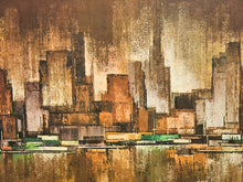 Load image into Gallery viewer, Huge Maio Mid Century Modern New York City Skyline by Turner Wall Art 1970s Retro Vintage Abstract Cityscape Artwork
