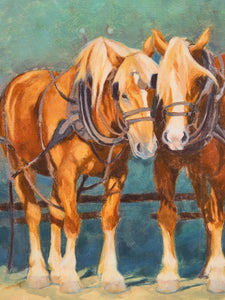 Draft Horses in Harness Oil Painting Signed by Becker