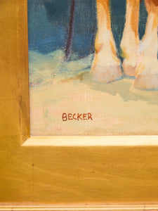 Draft Horses in Harness Oil Painting Signed by Becker