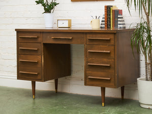Vintage Walnut Double Pedestal Desk
