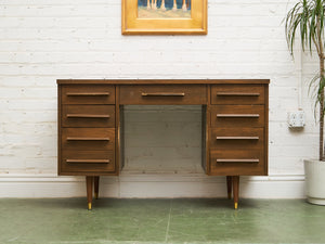 Vintage Walnut Double Pedestal Desk