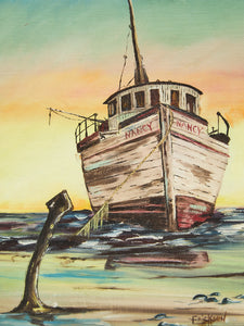 Beached Boat “Nancy” at Sunset signed Ericson
