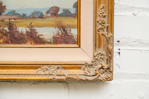 Cottage by the Fields impressionist Vintage Oil Landscape