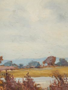 Cottage by the Fields impressionist Vintage Oil Landscape