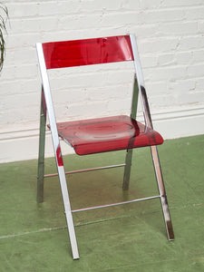 Vintage Red Cherry Acrylic Lucite Chrome Folding Chair