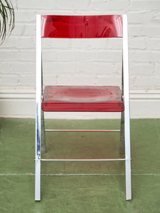 Vintage Red Cherry Acrylic Lucite Chrome Folding Chair
