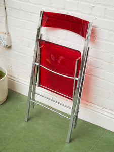 Vintage Red Cherry Acrylic Lucite Chrome Folding Chair