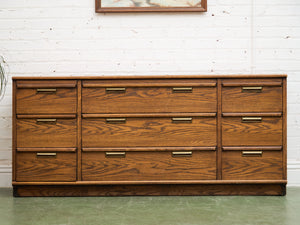 Lane Pecan Wood 9 Drawer Dresser