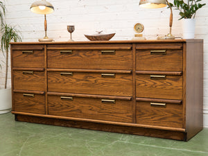 Lane Pecan Wood 9 Drawer Dresser