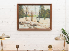 Load image into Gallery viewer, Vintage Winter Stream Through the Birch Trees Painting
