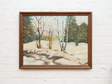 Load image into Gallery viewer, Vintage Winter Stream Through the Birch Trees Painting
