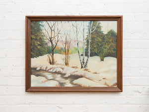 Vintage Winter Stream Through the Birch Trees Painting