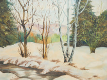Load image into Gallery viewer, Vintage Winter Stream Through the Birch Trees Painting
