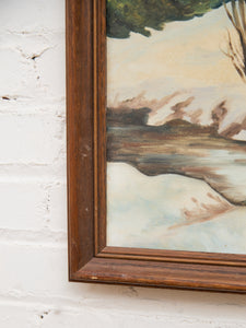 Vintage Winter Stream Through the Birch Trees Painting
