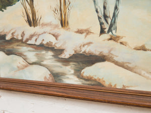 Vintage Winter Stream Through the Birch Trees Painting