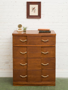 Four Drawer 1950s High Boy With Gold Hardware