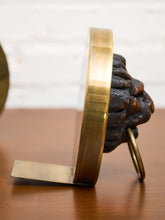 Load image into Gallery viewer, Brass Carved Wood Bookends
