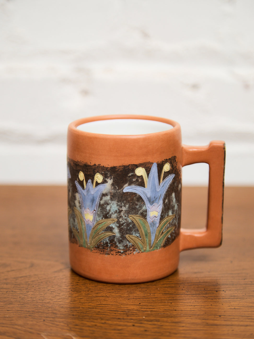 Hand-Painted Terracotta Mug with Floral Motif