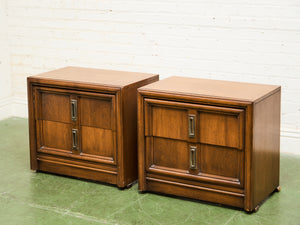 Pair of Double Drawer Mid Century Nightstands