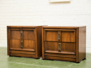 Pair of Double Drawer Mid Century Nightstands