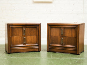 Pair of Double Drawer Mid Century Nightstands