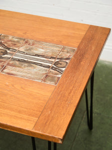 Danish Modern Gangsø Møbler Teak Dining Table with Tile Top by P. Hermann, 1970s with Hairpin Legs
